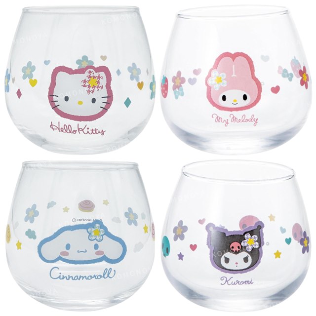 小禮堂 Sanrio 三麗鷗 無把玻璃杯 290ml (復古千鳥格)
