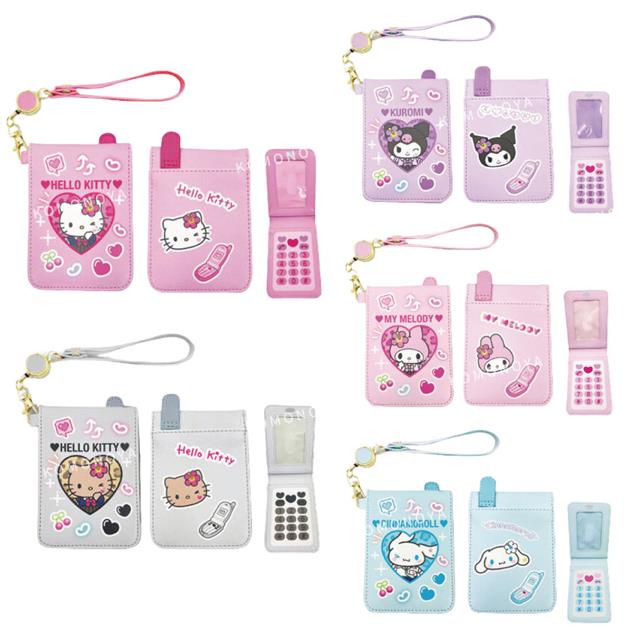 小禮堂 Sanrio 三麗鷗 皮質手機造型伸縮票卡包 (平成學院款) Kitty 美樂蒂 酷洛米 大耳狗