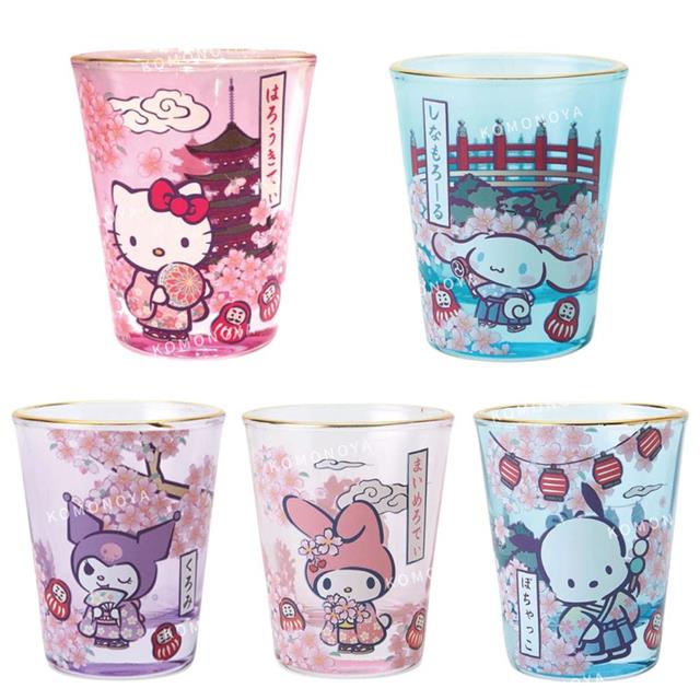 小禮堂 Sanrio 三麗鷗 和風玻璃清酒杯 90ml (櫻花和服款) Kitty 美樂蒂 酷洛米 大耳狗 帕恰狗