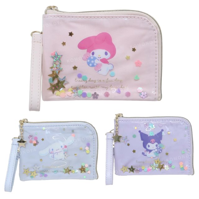小禮堂 Sanrio 三麗鷗 皮質流沙伸縮票卡包 (抱糖果款) 美樂蒂 酷洛米 大耳狗