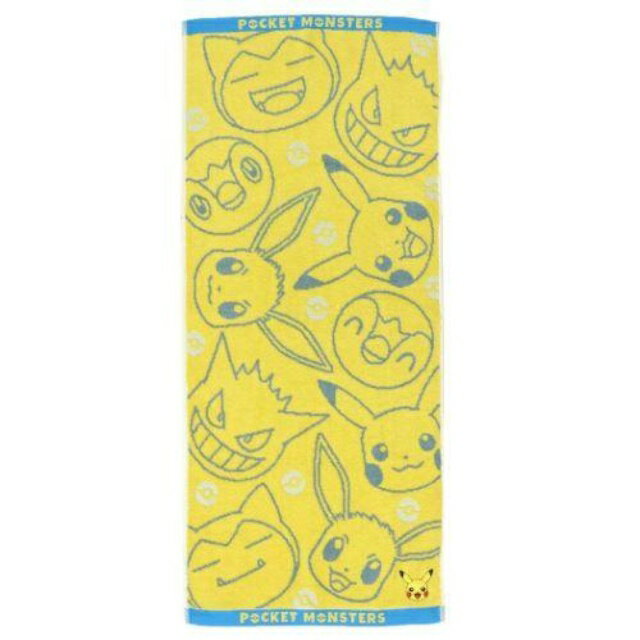 小禮堂 寶可夢 棉質長毛巾 34x80cm (黃滿版款)