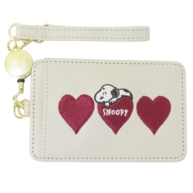 小禮堂 Snoopy 史努比 皮質伸縮票卡包 (三愛心款)