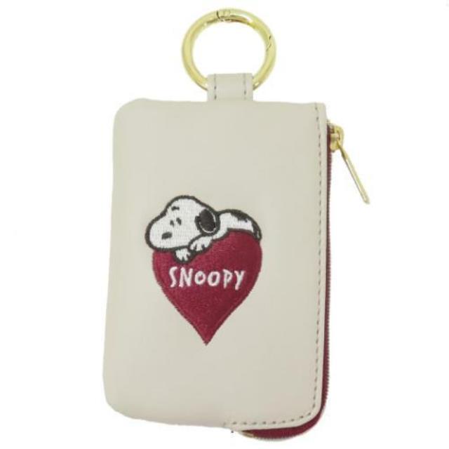 小禮堂 Snoopy 史努比 皮質扣環鑰匙包 (三愛心款)