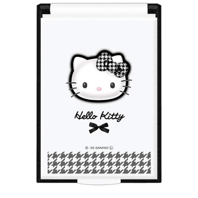 小禮堂 Sanrio 三麗鷗 Hello Kitty 塑膠方形摺疊鏡 (黑白千鳥格款)