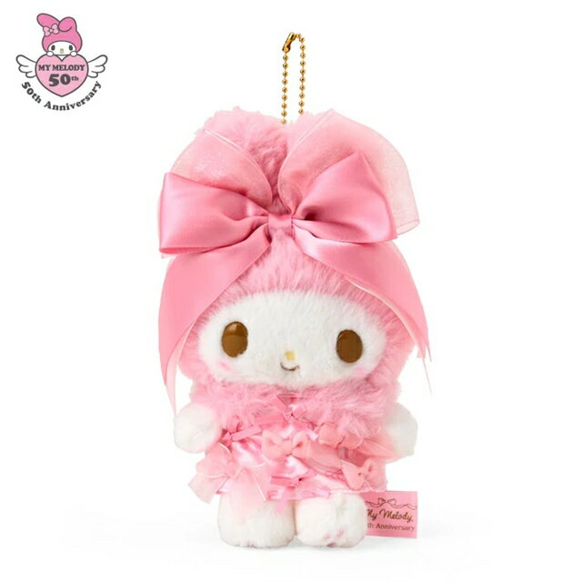 小禮堂 【限購】Sanrio 三麗鷗 美樂蒂 絨毛玩偶吊飾 (50週年粉紅生日緞帶)