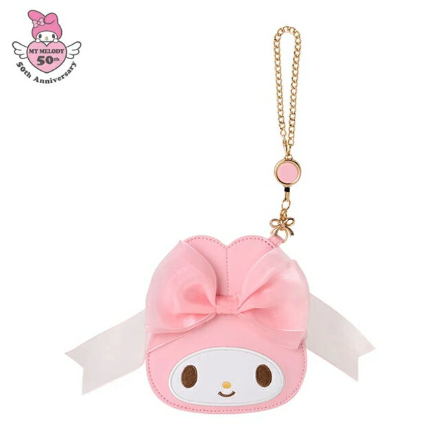 小禮堂 【限購】Sanrio 三麗鷗 美樂蒂 皮質造型伸縮票卡夾 (50週年粉紅生日緞帶)