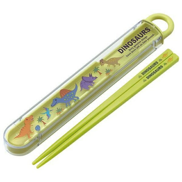 小禮堂 Skater 恐龍 兒童塑膠筷附收納盒 ABS2AMAG (綠款)