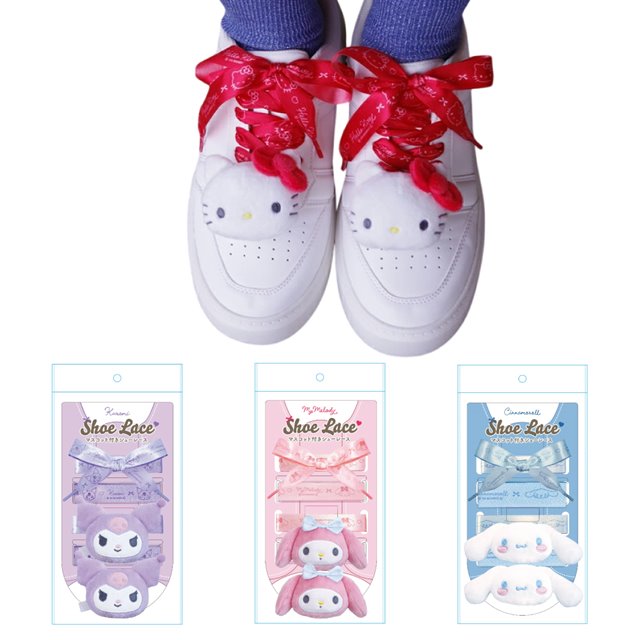 小禮堂 Sanrio 三麗鷗 絨毛玩偶絲帶鞋帶 (大臉款) Kitty 酷洛米 大耳狗