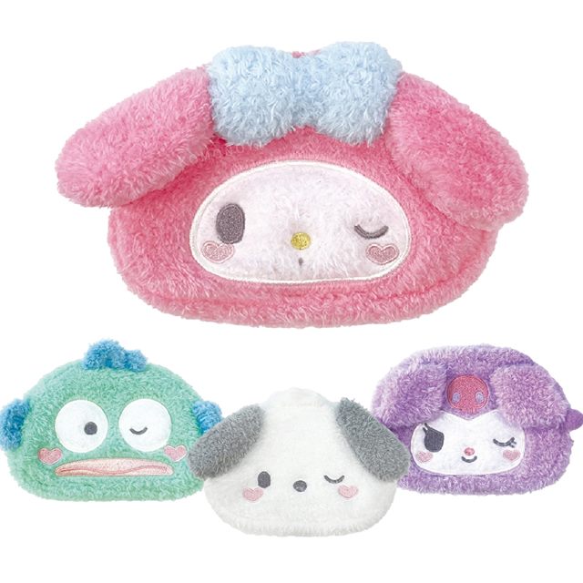小禮堂 Sanrio 三麗鷗 絨毛造型拉鍊化妝包附鏡 (眨眼款)