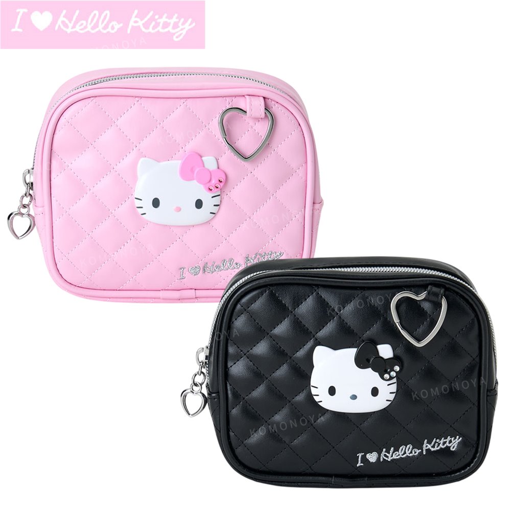小禮堂 Sanrio 三麗鷗 Hello Kitty 皮質菱格紋化妝包 (我愛Kitty)