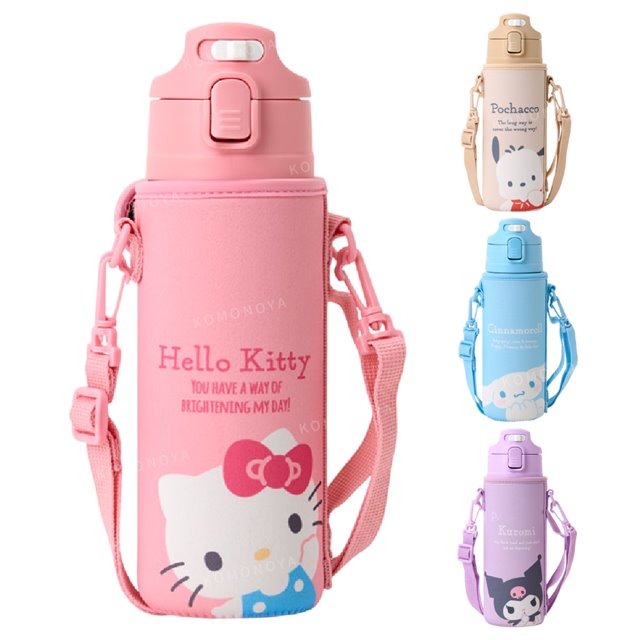 小禮堂 Sanrio 三麗鷗 彈蓋式保冷水壺附水壺袋 470ml (探頭款) Kitty 酷洛米 大耳狗