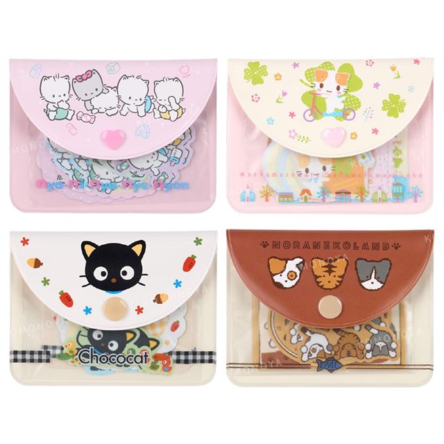 小禮堂 【排單不保單】Sanrio 三麗鷗 造型貼紙組附收納包 15枚入 (貓貓俱樂部) 喵喵家族 巧克貓