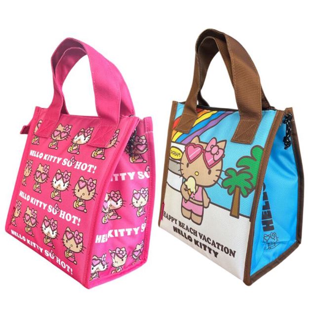 小禮堂 Sanrio 三麗鷗 Hello Kitty 尼龍手提直式保冷袋 (夏威夷黑皮款)