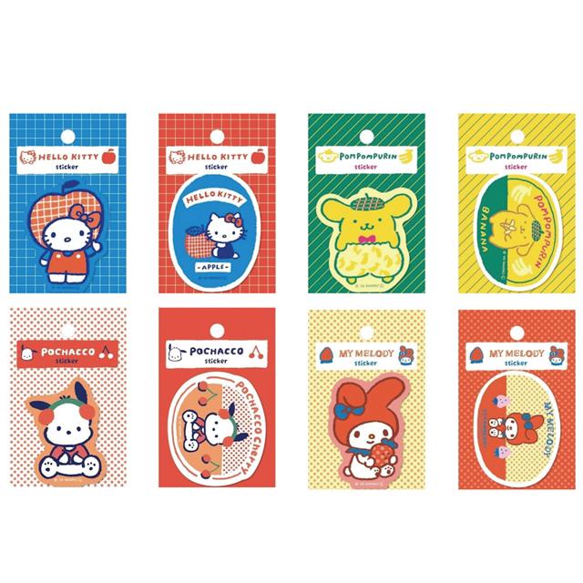 小禮堂 Sanrio 三麗鷗 復古PVC貼紙 (水果款) Kitty 美樂蒂 布丁狗 帕恰狗