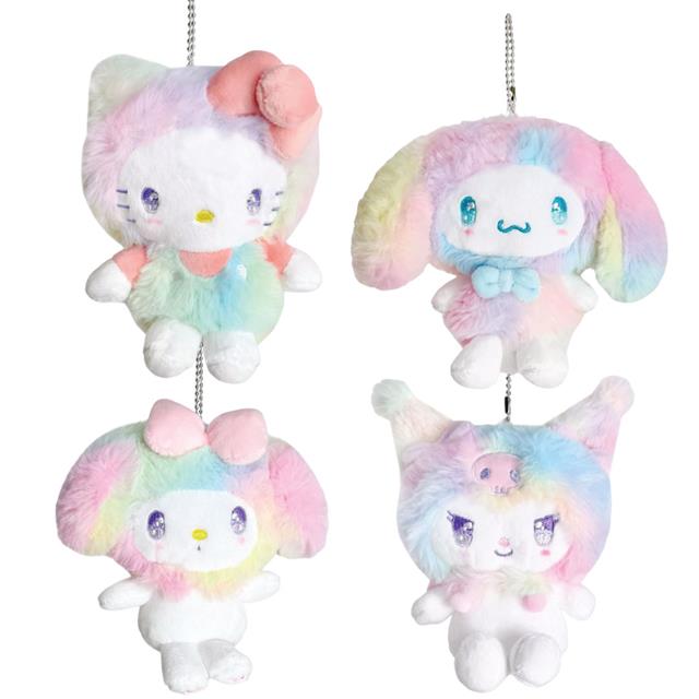 小禮堂 Sanrio 三麗鷗 絨毛玩偶收納包附吊鏈 (獨角獸色款) Kitty 美樂蒂 酷洛米 大耳狗