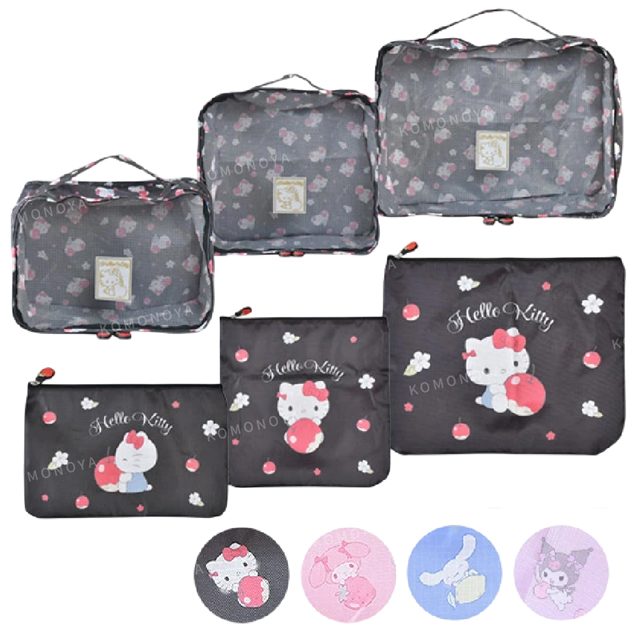 小禮堂 Sanrio 三麗鷗 旅行袋6入組 (抱水果款) Kitty 酷洛米 美樂蒂