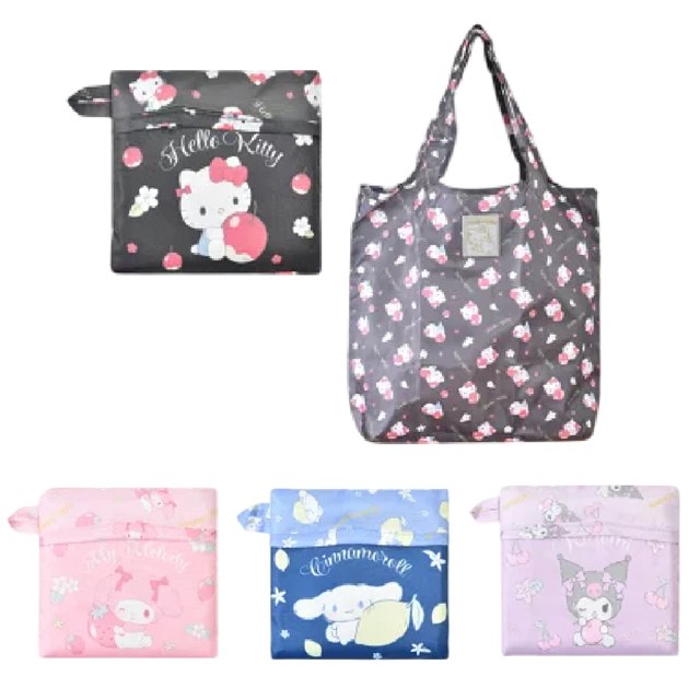 小禮堂 Sanrio 三麗鷗 摺疊環保購物袋 (抱水果款) Kitty 酷洛米 美樂蒂