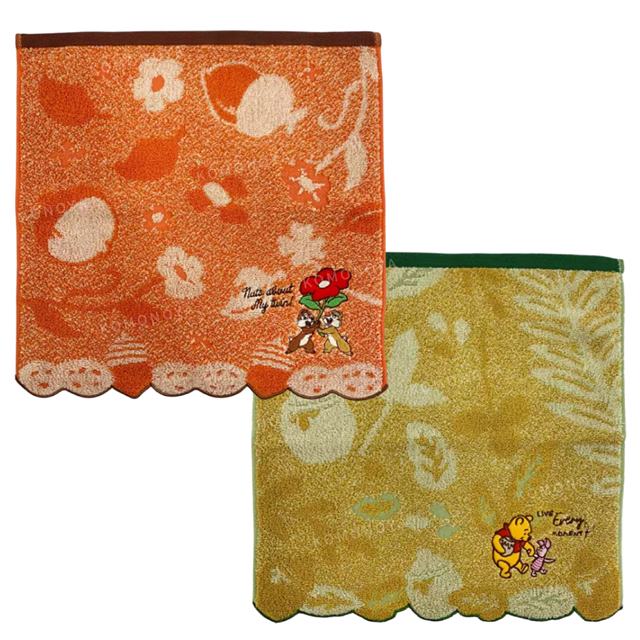 小禮堂 迪士尼 小熊維尼 奇奇蒂蒂 棉質短毛巾 34x36cm