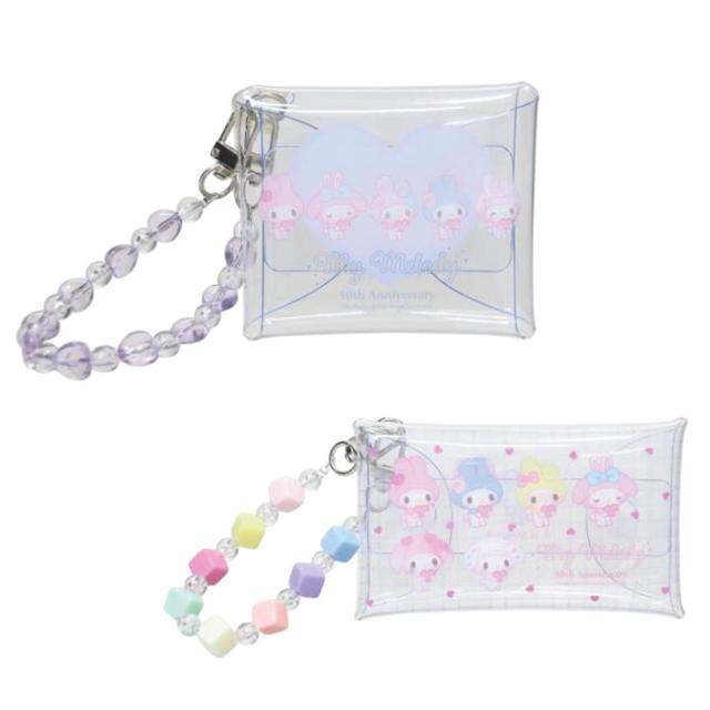 小禮堂 Sanrio 三麗鷗 美樂蒂 50週年紀念 串珠PVC透明小物收納包 (愛心款)