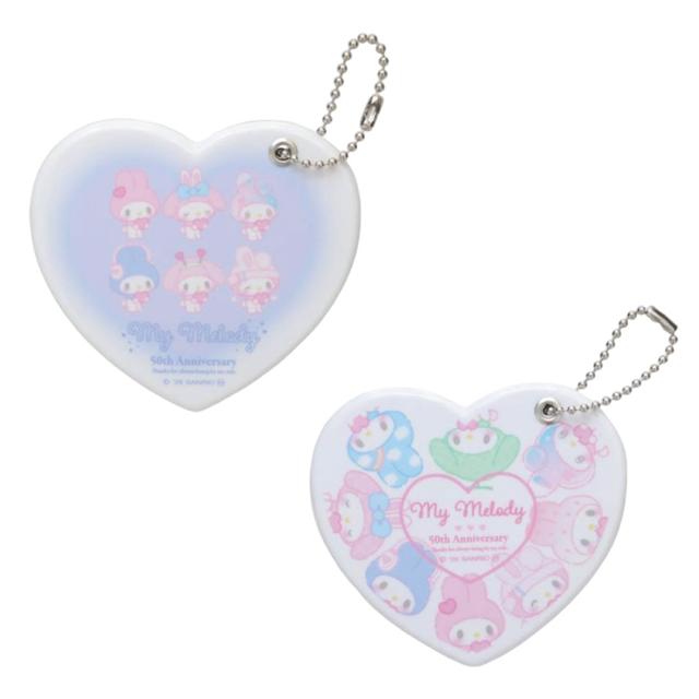 小禮堂 Sanrio 三麗鷗 美樂蒂 50週年紀念 滑蓋式隨身鏡附吊鏈 (愛心款)