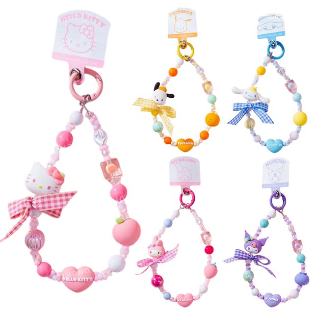 小禮堂 Sanrio 三麗鷗 造型串珠手機鍊附掛片 (水果款) Kitty 美樂蒂 大耳狗