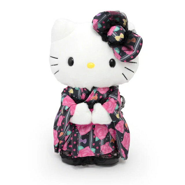 小禮堂 Sanrio 三麗鷗 Hello Kitty 絨毛玩偶娃娃 10吋 (黑玫瑰和服)