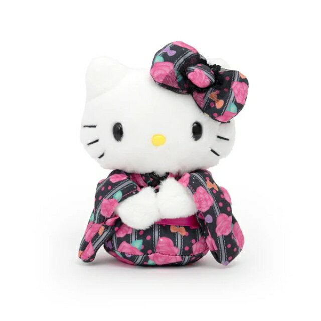 小禮堂 Sanrio 三麗鷗 Hello Kitty 絨毛沙包玩偶娃娃 (黑玫瑰和服)