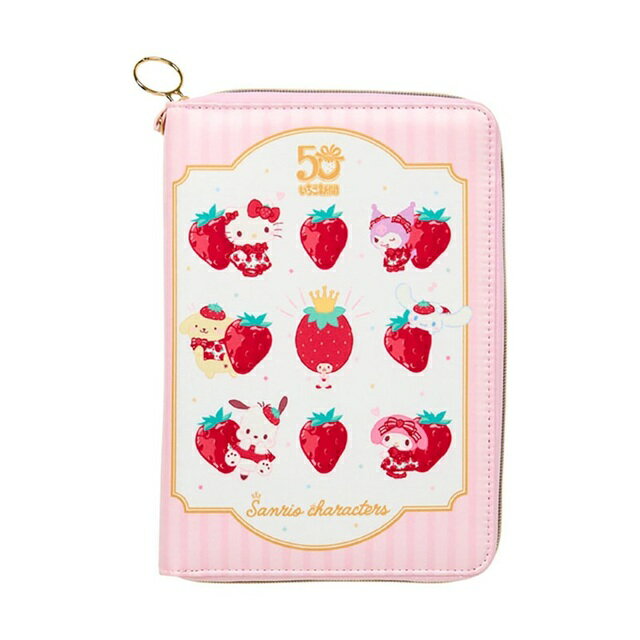 小禮堂 【限購排單不保單】Sanrio 三麗鷗 全開式皮質收納包 (草莓新聞50週年)