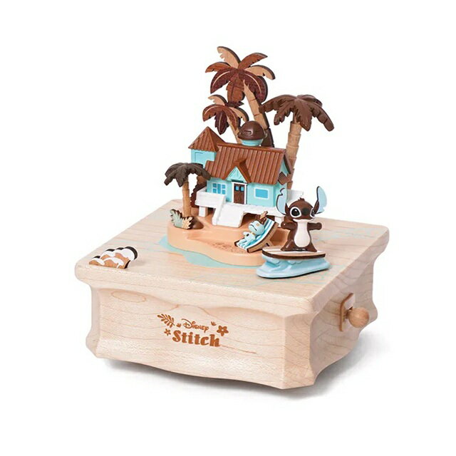 小禮堂 迪士尼 史迪奇 木製旋轉擺動音樂鈴 (衝浪 質感木製傢飾)
