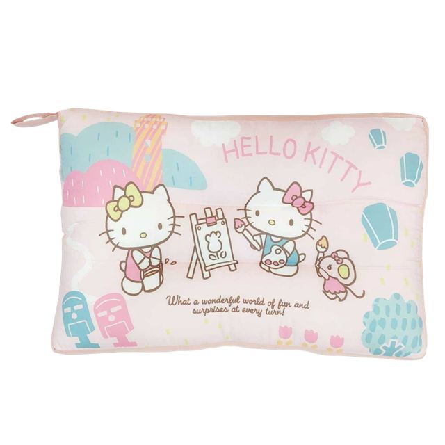 小禮堂 Sanrio 三麗鷗 Hello Kitty 天絲水洗兒童枕頭 (粉姊妹畫圖款)