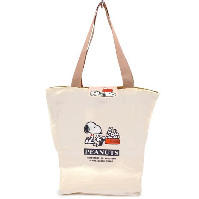 小禮堂 Snoopy 史努比 雙層保冷環保購物袋 (橘飯碗)