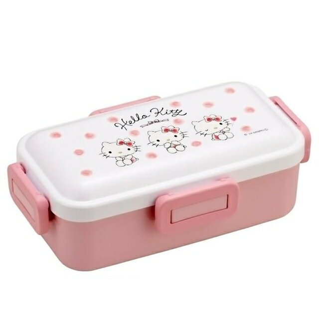 小禮堂 Skater Sanrio 三麗鷗 Hello Kitty 塑膠四扣便當盒 530ml PFLB6AG (粉白坐姿動作)