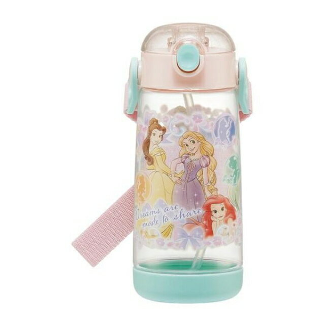 小禮堂 Skater 迪士尼公主 彈蓋式吸管水壺 480ml PDSH5  (綠粉集合款)