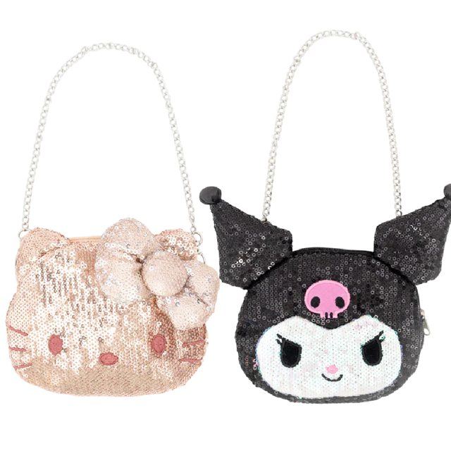 小禮堂 Sanrio 三麗鷗 造型零錢手提包 (亮片大頭款) Kitty 酷洛米