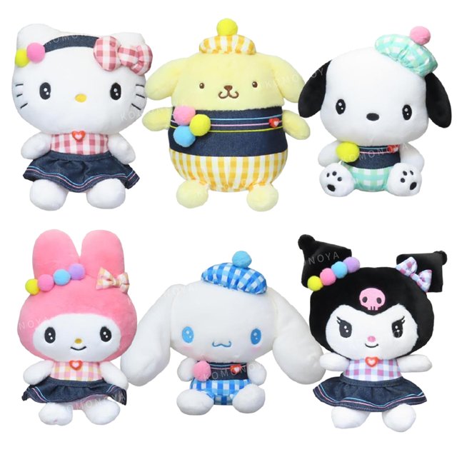 小禮堂 Sanrio 三麗鷗 絨毛玩偶娃娃 (牛仔格紋款) Kitty 酷洛米 美樂蒂