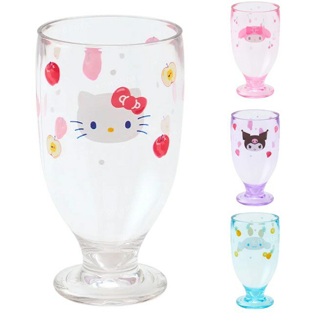 小禮堂 Sanrio 三麗鷗 透明塑膠矮腳杯 345ml (夏日氣泡特調) Kitty 大耳狗 美樂蒂