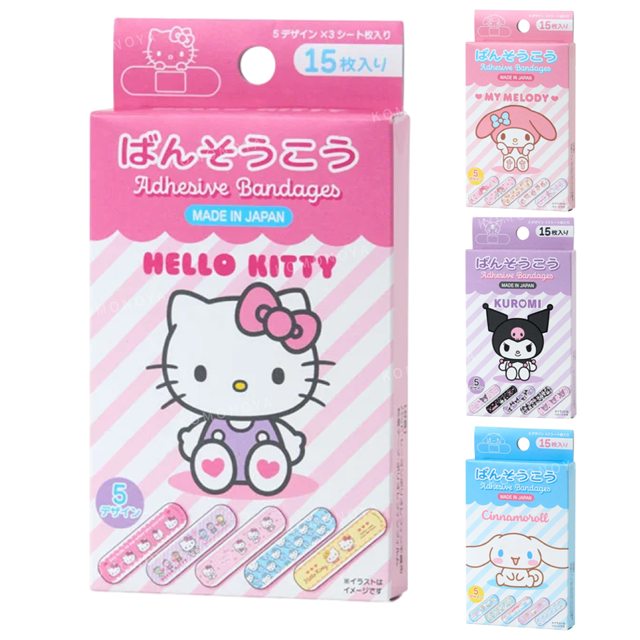 小禮堂 Sanrio 三麗鷗 盒裝OK繃15入組 (斜紋款) Kitty 美樂蒂 大耳狗 酷洛米