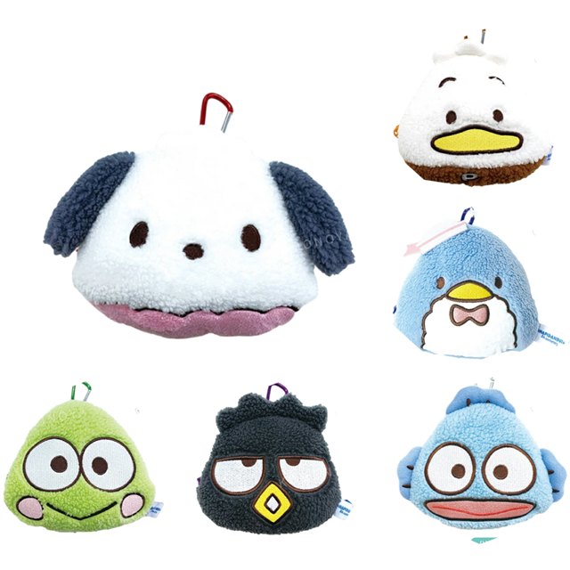小禮堂 Sanrio 三麗鷗 羊羔毛造型收納包吊飾 (三角形 兄弟肚圍) 帕恰狗 山姆企鵝