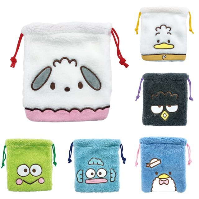 小禮堂 Sanrio 三麗鷗 羊羔毛束口袋 (大臉 兄弟肚圍) 帕恰狗 山姆企鵝 人魚漢頓