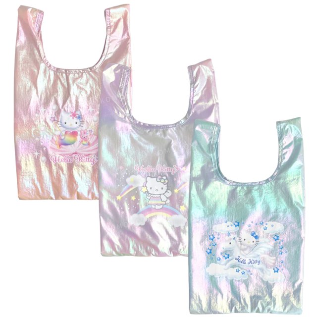小禮堂 Sanrio 三麗鷗 Hello Kitty 金屬光澤環保購物袋 (fantasy 美人魚)