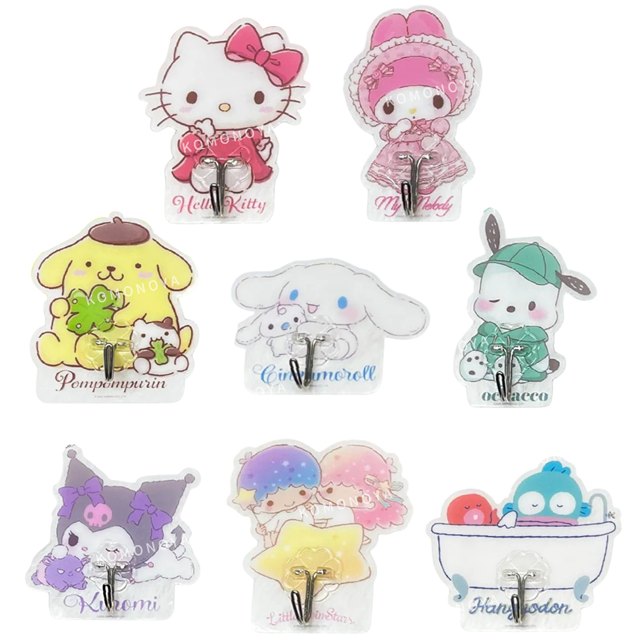 小禮堂 Sanrio 三麗鷗 PVC無痕掛勾4入組 Kitty 大耳狗 美樂蒂 人魚漢頓