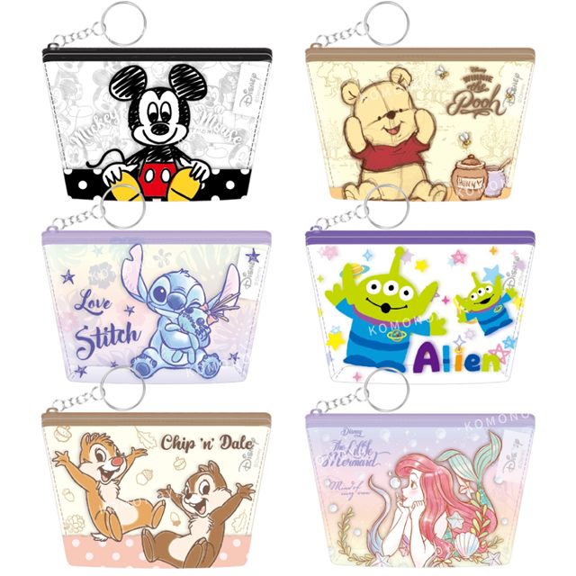 小禮堂 迪士尼 透明船型零錢包附扣環 米奇 維尼 小美人魚