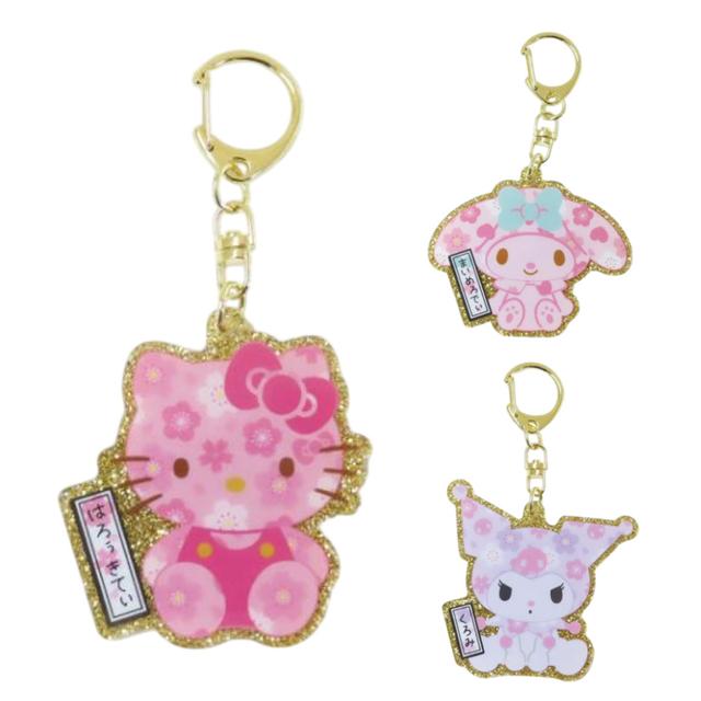 小禮堂 Sanrio 三麗鷗 壓克力吊飾鑰匙圈 (金粉櫻花款) Kitty 美樂蒂 酷洛米