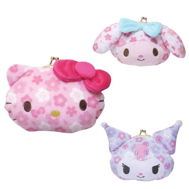 小禮堂 Sanrio 三麗鷗 造型絨毛口金零錢包 M (櫻花款) Kitty 美樂蒂 酷洛米