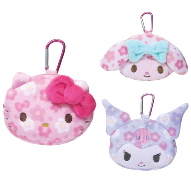 小禮堂 Sanrio 三麗鷗 造型絨毛扣環小物收納包 (櫻花款) Kitty 美樂蒂 酷洛米