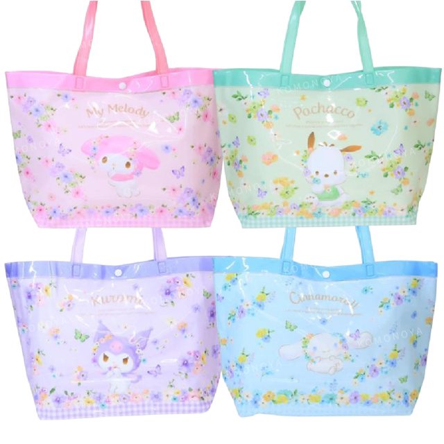 小禮堂 Sanrio 三麗鷗 PVC防水海灘袋 (碎花款) 美樂蒂 酷洛米 大耳狗 帕恰狗