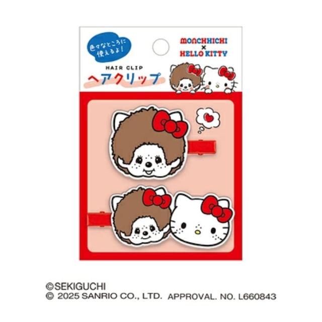 小禮堂 Sanrio 三麗鷗 Hello Kitty x 蒙奇奇 矽膠造型髮夾2入組 (大臉款)
