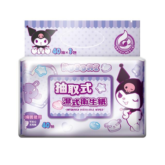 小禮堂 Sanrio 三麗鷗 酷洛米 濕式衛生紙3入組 40抽 (紫眨眼款)