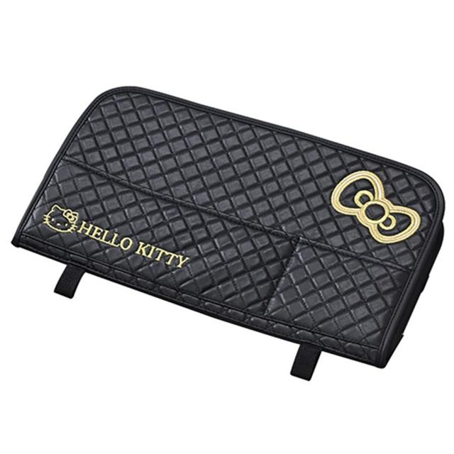 小禮堂 Sanrio 三麗鷗 Hello Kitty 皮質菱格紋車用餐盤 (黑金款)