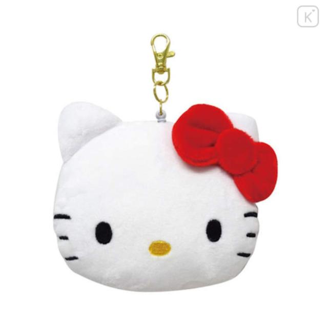 小禮堂 Sanrio 三麗鷗 Hello Kitty 絨毛造型易拉扣票卡零錢包 (紅緞帶大頭款)